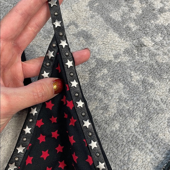 NWT Saint Laurent Paris Deep V Skater Mini Dress Star Print Red Black Sz 34 - Picture 13 of 15